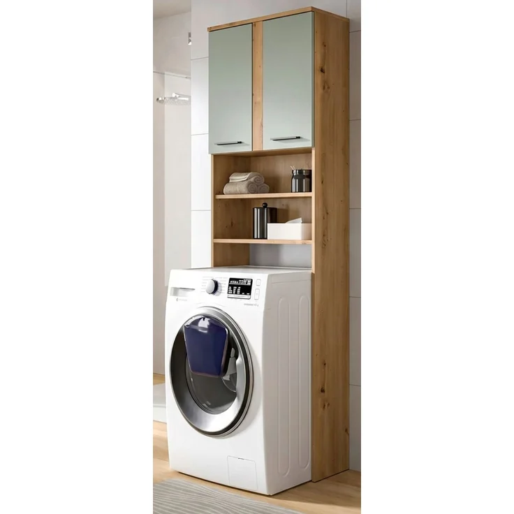 Waschmaschinenschrank Bailey in Salbei und Eiche 63 x 191 cm – Bild 1