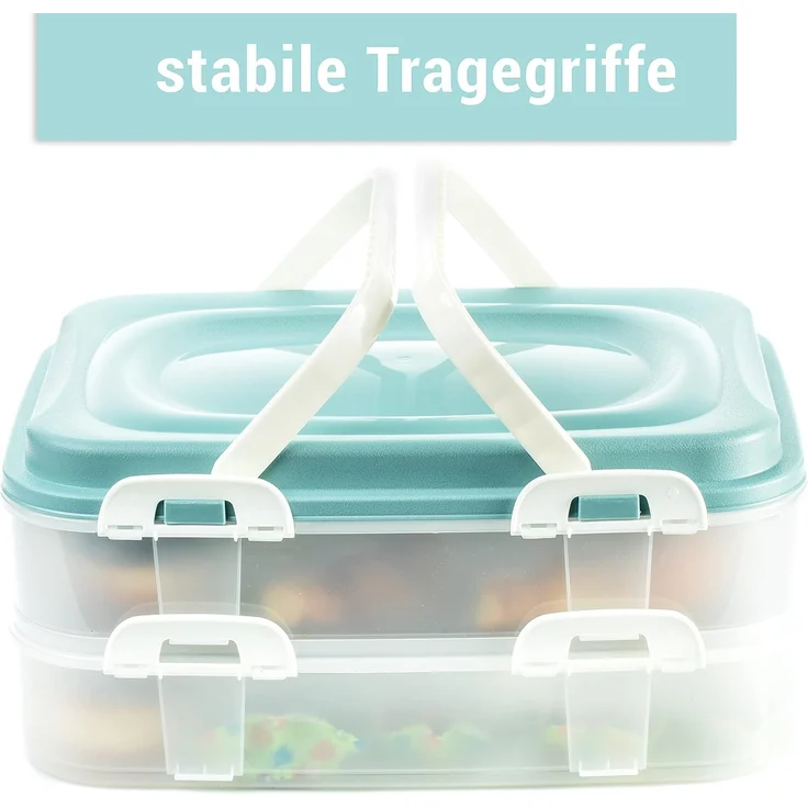 Centi Kuchentransportbox Transportbox für Kuchen und Muffins, 2 Etagen, grün, Kunststoff, (1er-Set), Transportbox für Kuchen & Muffins – Bild 4
