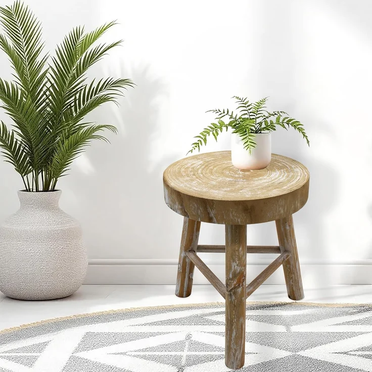 Spetebo Blumenhocker Holz mit 3 Beinen white washed - Ø 35 cm (Stück, 1 St, 1), Massivholz – Bild 6