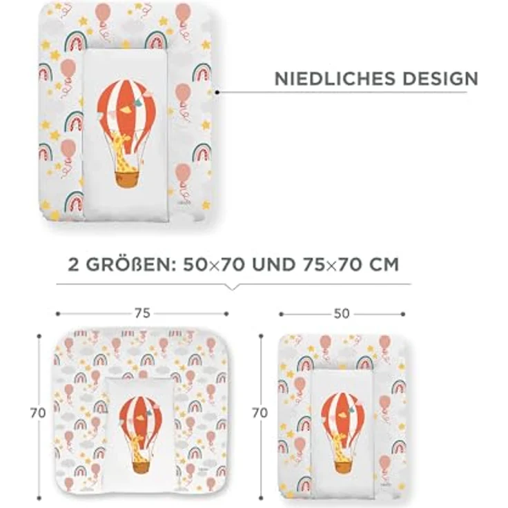 Kikido Wickelauflage 75x70 cm - Heißluftballon - Baby Wickelauflagen Wasserfest, Abwaschbar und Pflegeleicht - Wickelunterlage Weich Tragbare, Leicht zu Reinigen - Universal-Wickelauflage 75x70 – Bild 3