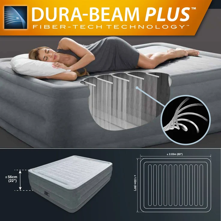Intex 'Comfort-Plush Queen' Luftbett mit integrierter Luftpumpe, 203 x 152 x 56 cm – Bild 4