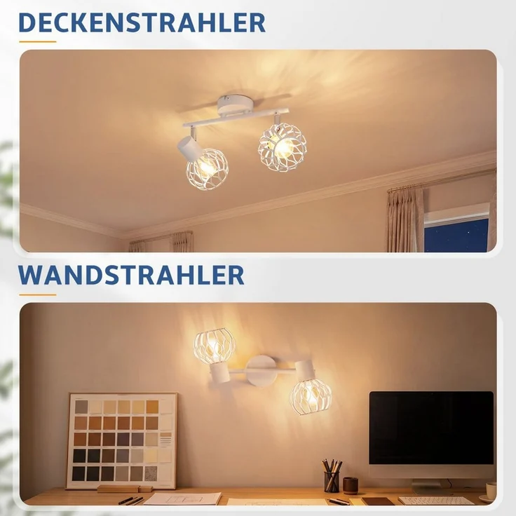 ZMH Deckenstrahler 2 Flammig Deckenlampe E14 Metall 350° Schwenkbar Wohnzimmer, ohne Leuchtmittel – Bild 4