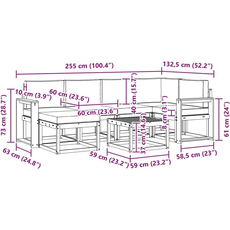 vidaXL Outdoor-Sofagarnitur mit Kissen 7 pcs Natürlich und Hellgrau 3366679 – Bild 11