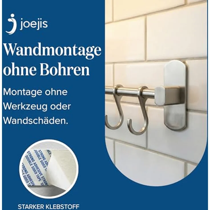 JOEJI’S KITCHEN Hakenleiste Hakenleiste Küchenstange - Starker Selbstklebend 3M Ohne Bohren – Bild 10