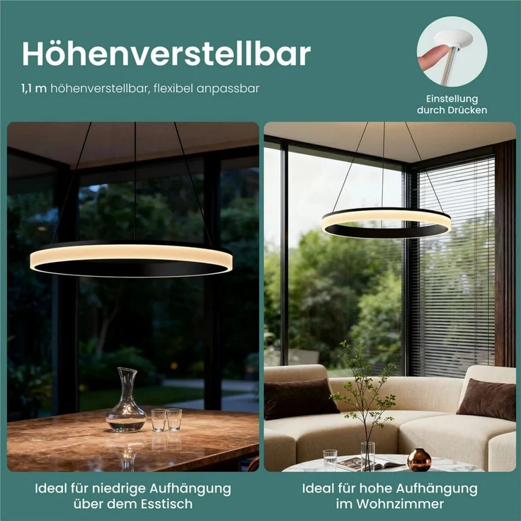 Mai & Mai Pendelleuchte Hängelampe LED-pendellampe 20W/30W stufenlos dimmbar Luvina02, LED-Deckenlampe mit drei Bedienungsmöglichkeiten – Bild 3