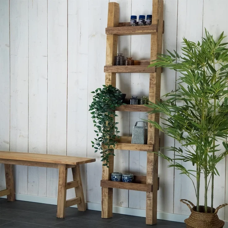 DESIGN DELIGHTS Regal LEITERREGAL "STEP 170", Mahagoni Holz, 170x35 cm, Pflanzenleiter – Bild 2