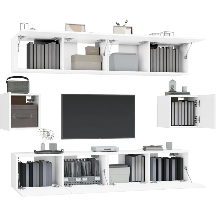 6-tlg. TV-Schrank, TV banc Weiß Holzwerkstoff – Bild 4