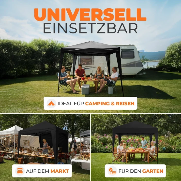 Kronenburg Faltpavillon wasserdicht Dachmaß 2x2 m UV Schutz 50+ Pavillon in Schwarz mit 4 Seitenteilen – Bild 7