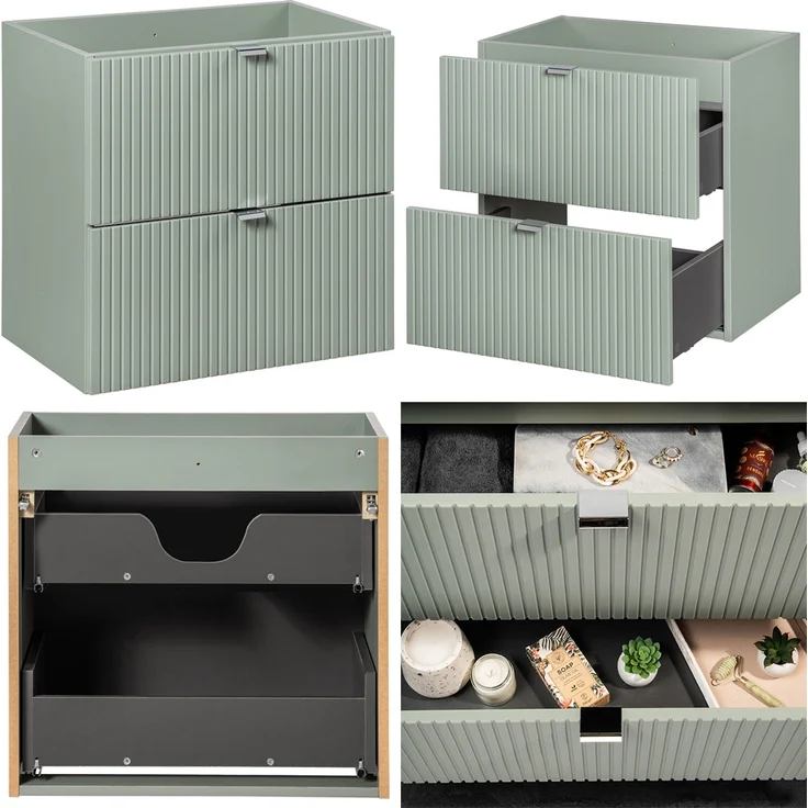 Badmöbel Set 3-teilig in grün und Eiche mit 60cm Waschtisch, NEWPORT-56-GREEN – Bild 8