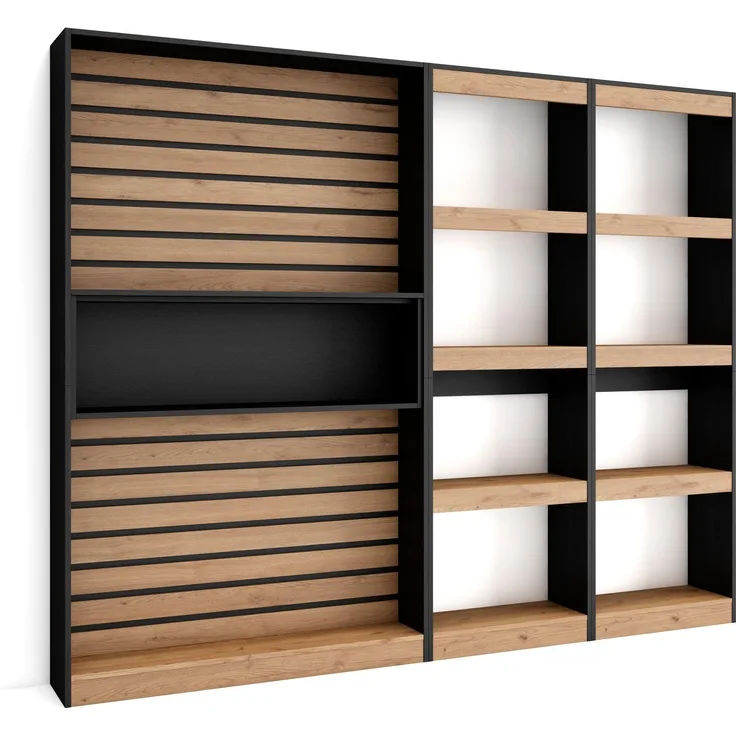 Skraut Home | Bücherregal Bibliothek | Bookshelf, Bookcase | 230x186x25cm | Wohnzimmer, Esszimmer, Büro | Aufbewahrungsregal | Moderner Stil | Eiche Schwarz