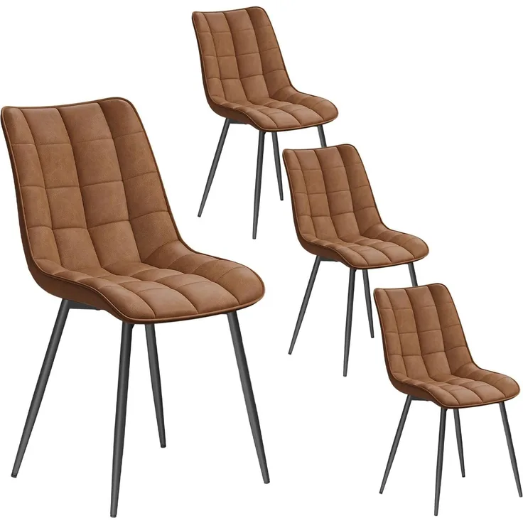 WOLTU 4 x Esszimmerstühle 4er Set Esszimmerstuhl Küchenstuhl Polsterstuhl Design Stuhl mit Rückenlehne, mit Sitzfläche aus Kunstleder, Gestell aus Metall, Hellbraun, BH207hbr-4