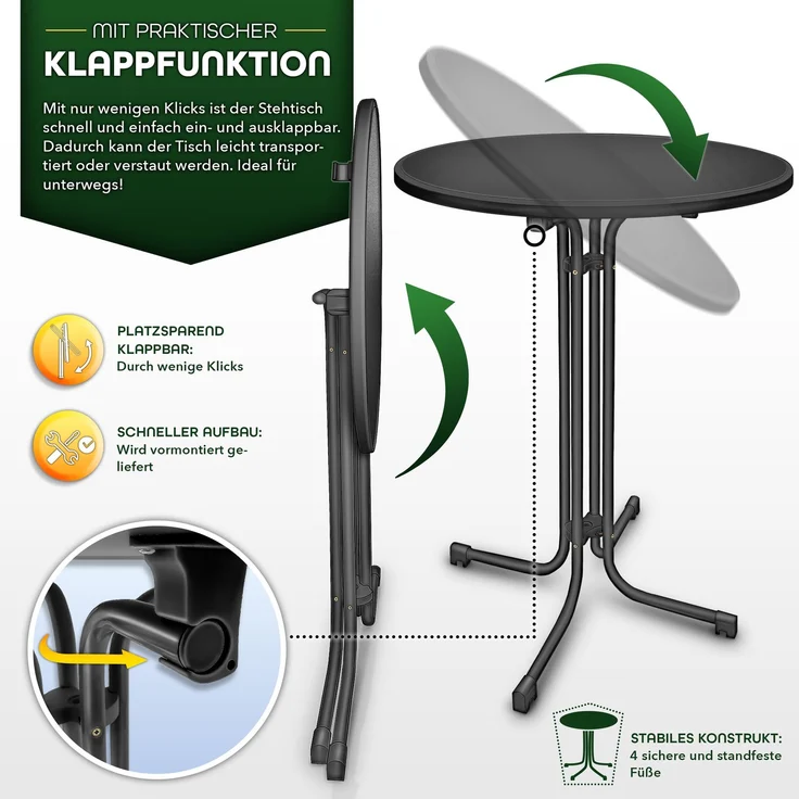 tillvex® Gastro Stehtisch klappbar 2er Set - Ø60cm schwarz | Bistrotisch FERTIG MONTIERT | Klapptisch rund - wetterfester Partytisch | Gartentisch Indoor & Outdoor – Bild 3