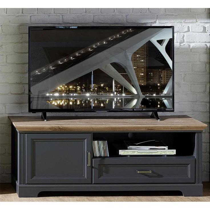 TV-Unterteil Jena / Jasmin, Holzwerkstoff, Grau, Schwarz, 143 x 54 x 51 cm – Bild 2