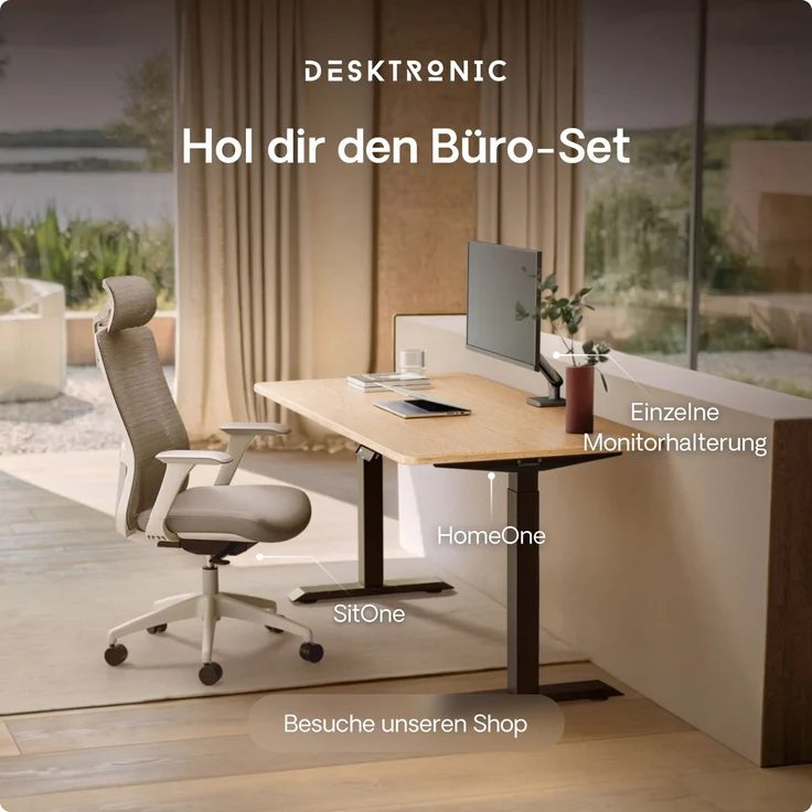 Desktronic HomeOne Elektrisch höhenverstellbarer Schreibtisch 120x60cm Bambus/Schwarz mit Memory-Funktion, Anti-Kollisions Technologie, USB-A und USB-C-Ladeanschlüssen – Bild 9
