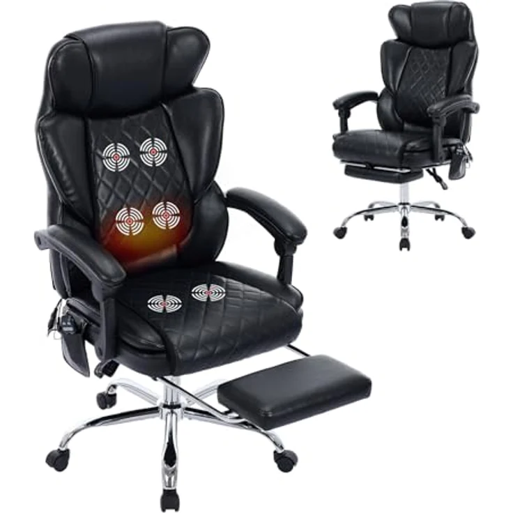 COLAMY Schreibtischstuhl mit Massagefunktion, Bürostuhl Ergonomisch mit Heizfunktion, Chefsessel mit Fußstütze, 360° Drehstuhl, 94-125° Verstellbarer Rückenlehne, für Office, Schwarz – Bild 2