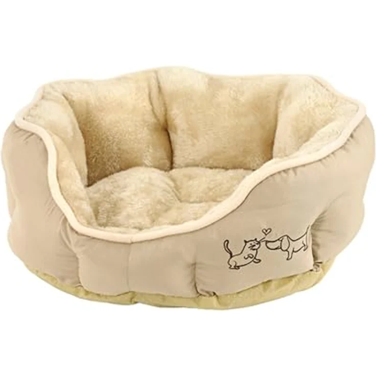 Dehner Lieblinge Hundebett und Katzenbett Sammy, oval, ca. 57 x 52 x 14 cm, Polyester, beige – Bild 2