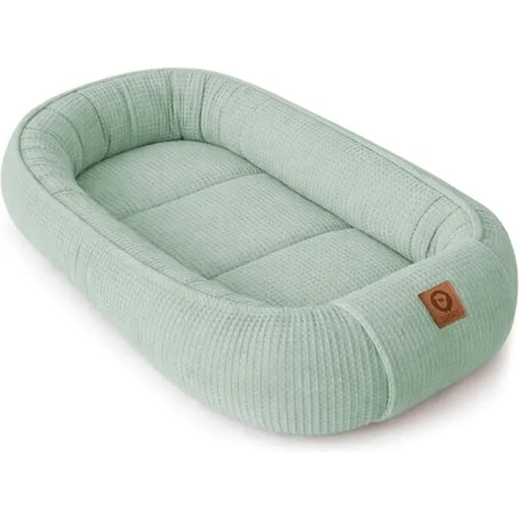 Babynestchen Neugeborene – Babynest aus Waffelpique Baumwolle – Nestchen Baby für Babybett & Kinderbett – Babykokon Tragbar – OEKO-TEX zertifiziert – Zubehör Babybett - Schmutzige Minze Waffelpique