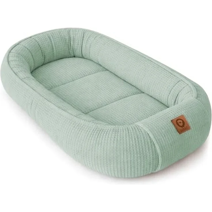 Babynestchen Neugeborene – Babynest aus Waffelpique Baumwolle – Nestchen Baby für Babybett & Kinderbett – Babykokon Tragbar – OEKO-TEX zertifiziert – Zubehör Babybett - Schmutzige Minze Waffelpique – Bild 1