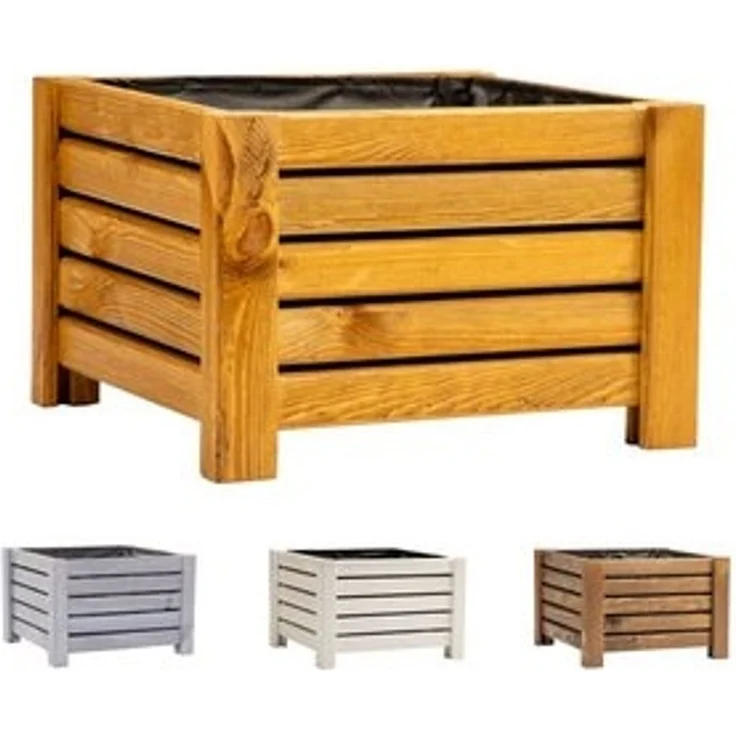 BooGardi Pflanzkübel Blumenkasten Holz mit Vlies (1 St, Hellbraun Klein), 2 Größen Pflanzkasten Blumentopf Balkon Terrasse – Bild 6