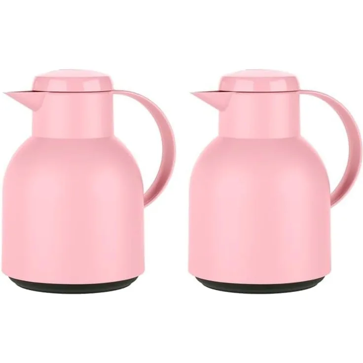 Emsa Samba Isolierkanne F40103 | 1 Liter | Kunststoff, Quick Press Verschluss | 100% dicht | 12h heiß, 24h kalt | Puderrosa (Packung mit 2)