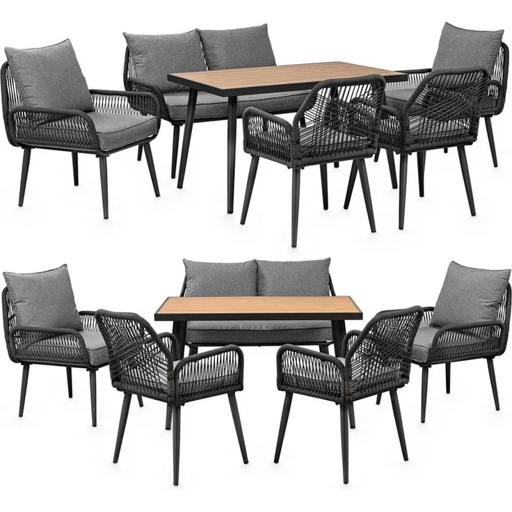Swing&Harmonie Gartenlounge-Set für 4-6 Personen mit Tisch, Sofa, Stühle, (wetterfest, WPC-Tischplatte, Seilgeflecht Lounge, inkl. Kissen Sienna Garten Sitzgruppe)