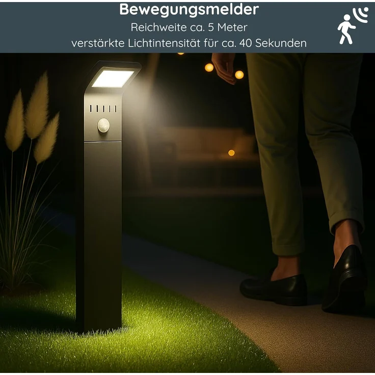 MeLiTec LED Solarleuchte SO44, Solar-Gartenleuchte, LED fest integriert, Tageslichtweiß, mit Bewegungsmelder, bis zu 6h Leuchtdauer, schwarz – Bild 2