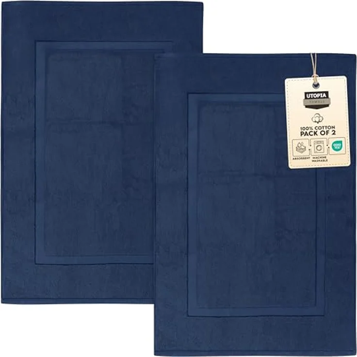 Utopia Towels Badematten mit Baumwollbändern, Marineblau, [kein Badezimmerteppich], 100% ringgesponnene Baumwolle – sehr saugfähig und maschinenwaschbar, Dusch-Badezimmer-Bodenmatte (2 Stück) – Bild 2