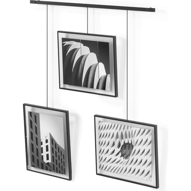 Umbra Foto Collage Bilderrahmen Exhibit 3-tlg, Fotorahmen, Stahl, Glas, Schwarz, für 20x25 cm Bilder, 1018090-040