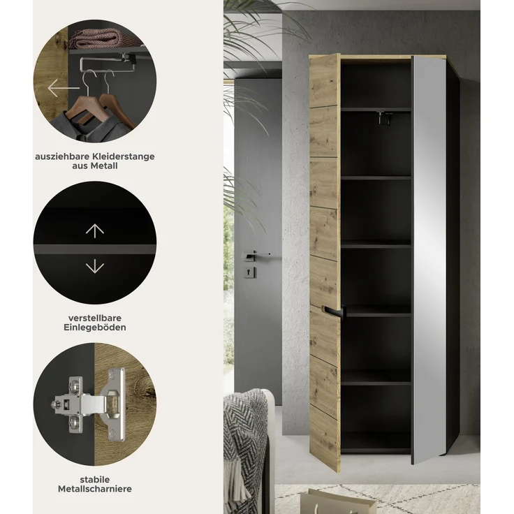 Garderobenschrank Canu - Artisan Eiche / Basalt Grau – Bild 9