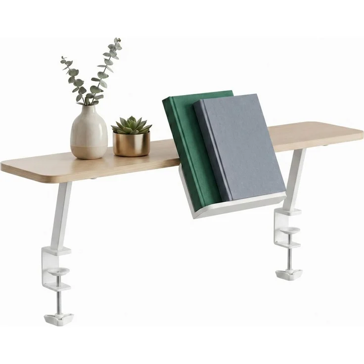 HOKO Schreibtisch Schreibtischaufsatz mit neigbarer Buchstütze (90x20 cm Tischaufsatz, mit 2 Schraubklemmen ohne Bohren montierbar, mit 24x13 cm Buchstütze), bis 20 kg belastbar, für Schreibtisch, Holzoptik, ALVO – Bild 1