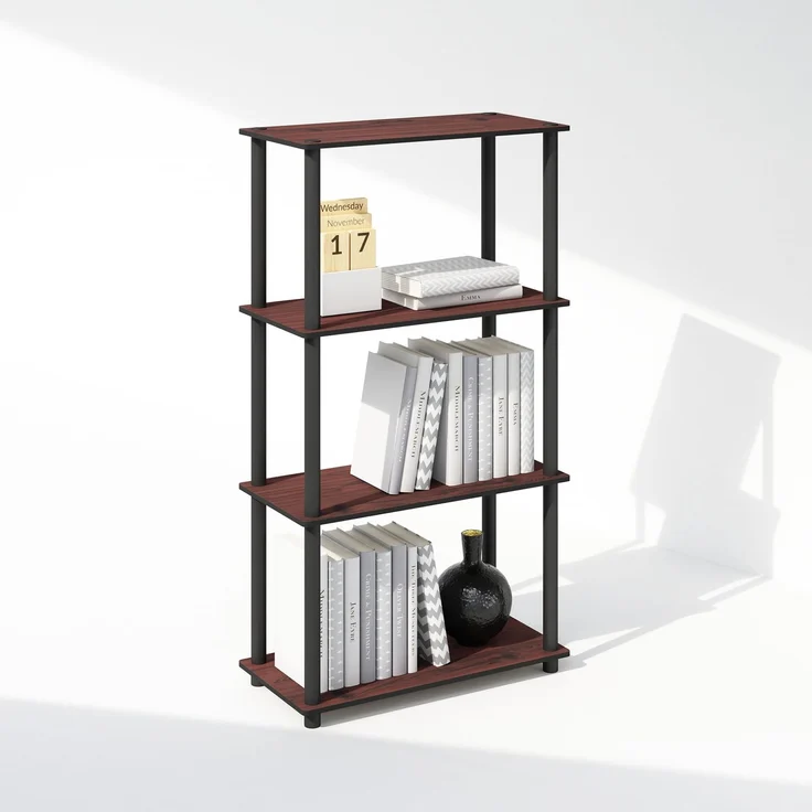 Furinno Turn-N-Tube Bücherregal, 4-stufiges Bücherregal, Bücherregal mit vielseitigem kompaktem Display-Regal, 29.5 x 60 x 110, für Wohnzimmer, Schlafzimmer, Home Office, Dunkle Kirsche/Schwarz