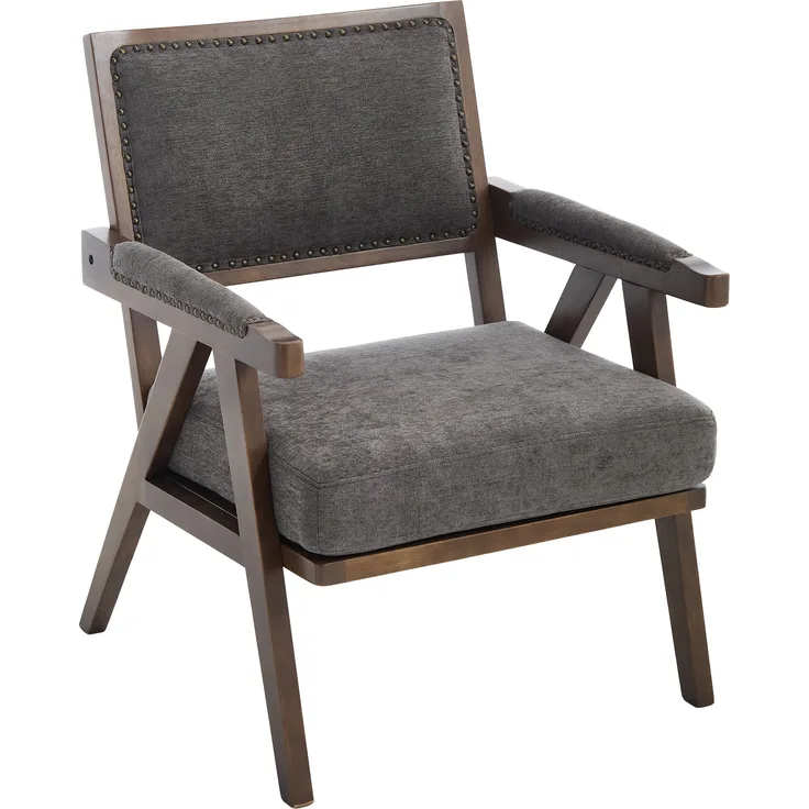 LVHOM Loungesessel mit Armlehne, Polstersessel aus Linen, Massivholzgestell, für Wohnzimmer, Büro, Schlafzimmer, Grau