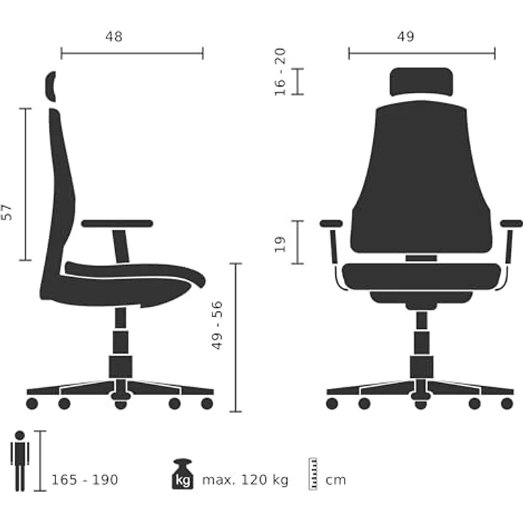 MID.YOU Drehstuhl Schwarz, Textil, 360° drehbar, ergonomische Rückenlehne, gepolsterte Armlehnen, Arbeitszimmer, Drehstuhl 60x117-124x60 cm – Bild 3