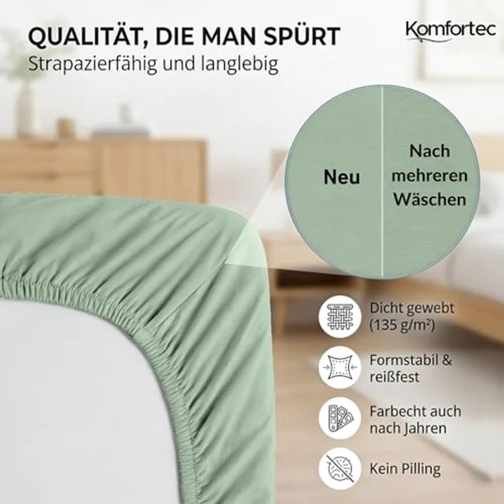 Komfortec 2er Pack Jersey Spannbettlaken 200x200 cm, 100% Baumwolle, Doppelpack Spannbettuch – Bild 5