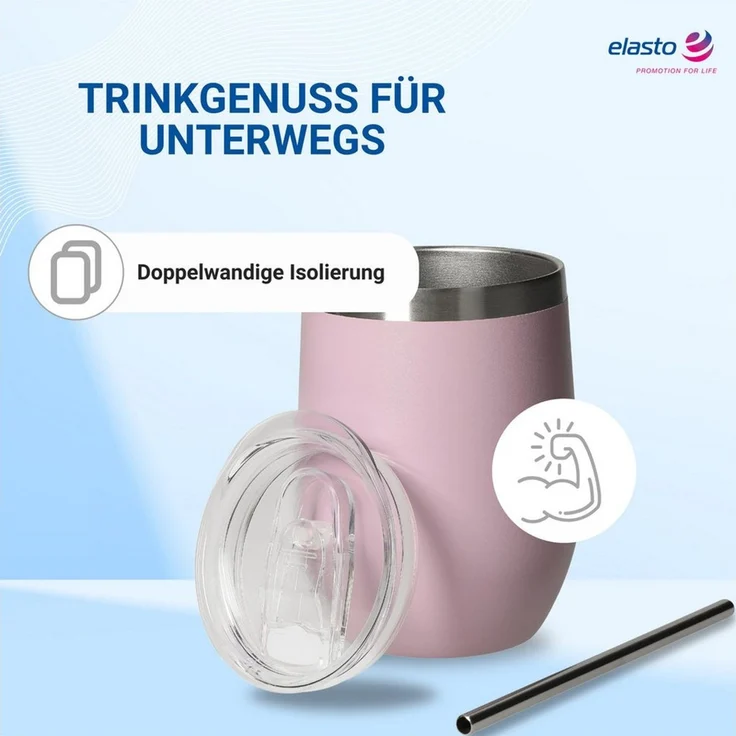 elasto Becher Weinbecher 350 ml Vinova Edelstahl Trinkbecher inkl. Strohhalm, robust, spülmaschinengeeignet, Sommer, Geschenk – Bild 3