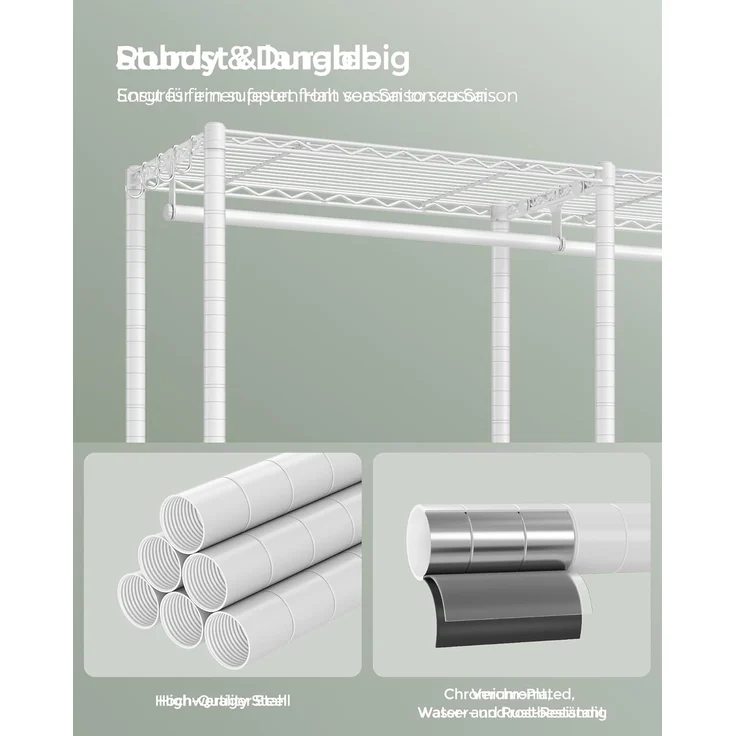 SONGMICS Kleiderständer, offener Kleiderschrank, Garderobe aus Metall, Garderobenständer mit verstellbaren Ablagen und Kleiderstangen, Haken, hochbelastbar, trennbar, wolkenweiß LGRDE431W01 – Bild 8