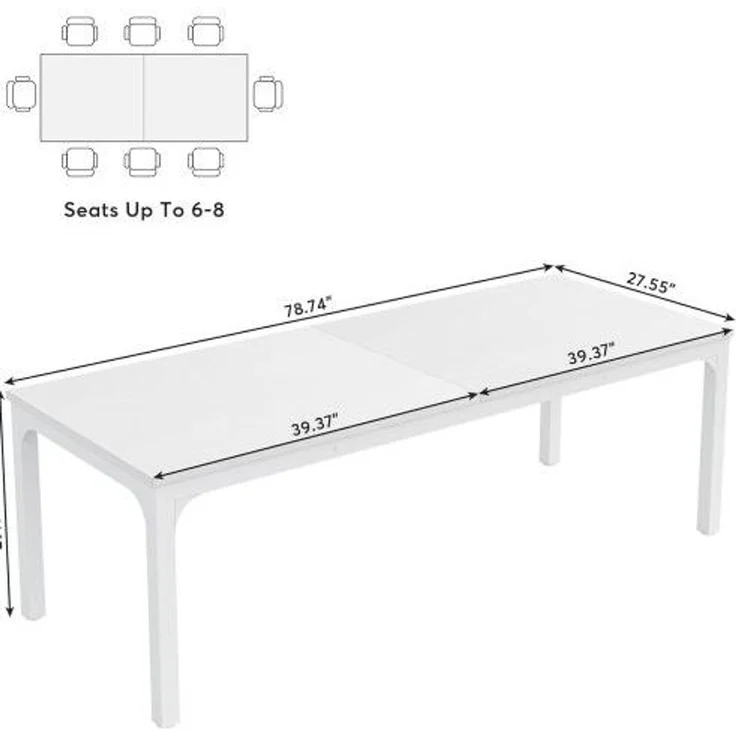 Esstisch mit MDF-Platte und Metallgestell, 200x70x75 cm, Weiß – Bild 5