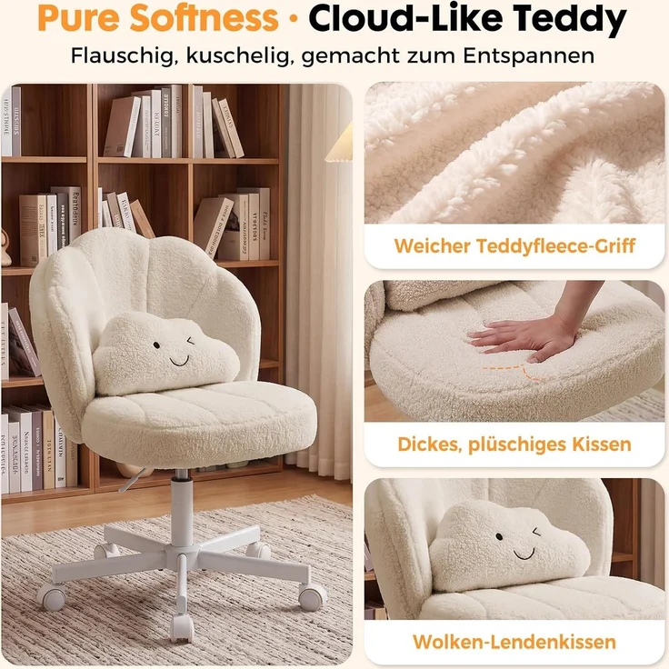 COMHOMA Bürostuhl Schminkstuhl Homeoffice Stuhl, Schreibtischstuhl Drehstuhl mit Rrollen, höhenverstellbar,für Schminktisch,Arbeitszimmer, Schlafzimmer,150kg – Bild 3