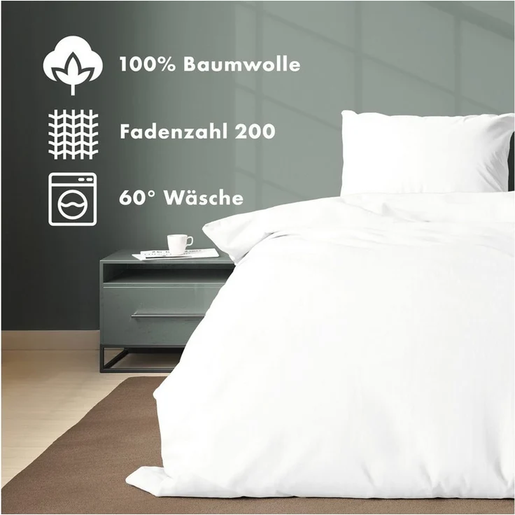 Jacobson Bettwäsche Set - 100% Baumwolle, Perkal, 2 teilig, Erhältlich in den Größen 135x200, 155x220, 200x200, 200x220, 240x220 – Bild 3