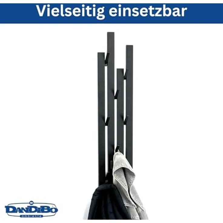 DanDiBo Garderobe Wand Schwarz Metall 96612 Wandgarderobe mit 8 Haken Schmal Flurgarderobe Modern Hakenleiste Garderobenhaken – Bild 6