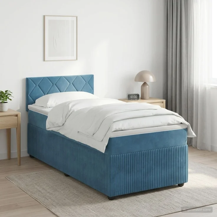 vidaXL Boxspringbett mit Matratze Dunkelblau 80 x 200 cm Samt 3451575 – Bild 1