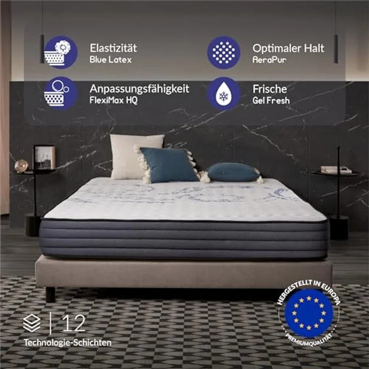 naturalex | Perfectsleep | Matratze 90x200 cm | Memory und Blue Latex-Technologie Extra Komfort HR | Fester Halt mit Atmungsaktivem Schaumstoff | Ergonomisch Entspannend und Hypoallergen – Bild 4