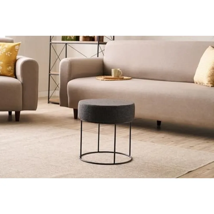 Atelier Del Sofa Stylish Fume Pouffe with Metal Legs, 40 cm Diameter & Height | 50% Cotton/50% Polyester, Easy Clean Fabric, 32 DNS Foam for Comfort | Perfect for Modern Living Spaces