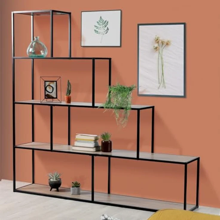 CaliCosy 'COLORADO' Bücherregal im Treppen-Design - L160 cm - Dekor holz - Schwarz – Bild 2