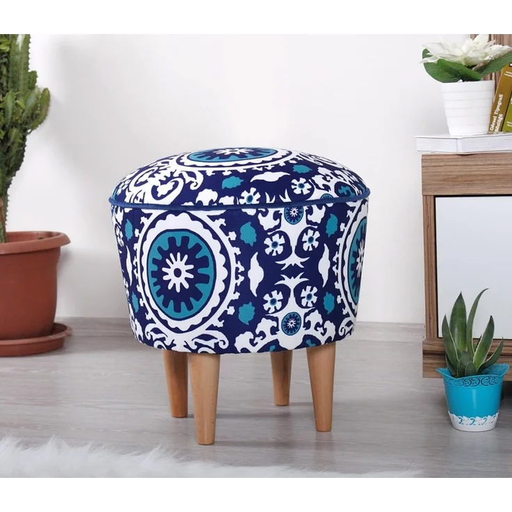 Hanah Home 'Sky - Blue, White' Pouffe, Blau / Weiß, 42 x 42 x 42 cm – Bild 4