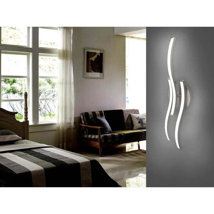 TRANGO LED Deckenleuchte, 3155 Design LED-Deckenleuchte Serie *WAVE* 3 Flammen mit 1 schwenkbar Leuchtenarm I modern & chic I in Wellenform I Deckenlampe I 3x5 Watt LED Modul, 3000K warm-weiß I Nickel matt & Chrom