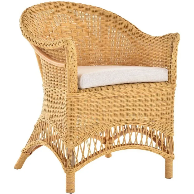 Krines Home Esszimmersessel Rattansessel Landhaus Flechtsessel Wintergarten Sessel Korbsessel, mit Armlehnen, Natur Rattan