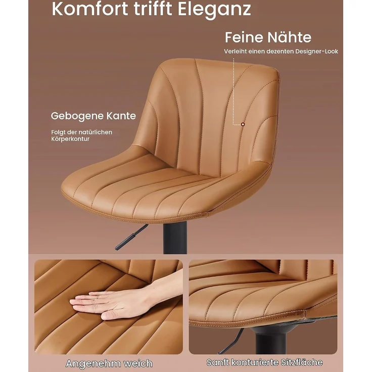 VASAGLE Barstuhl 2er Set, Küchenhocker, 88-108 cm höhenverstellbar, Barhocker, drehbar, mit Fußstütze, PU-Bezug, braun – Bild 6