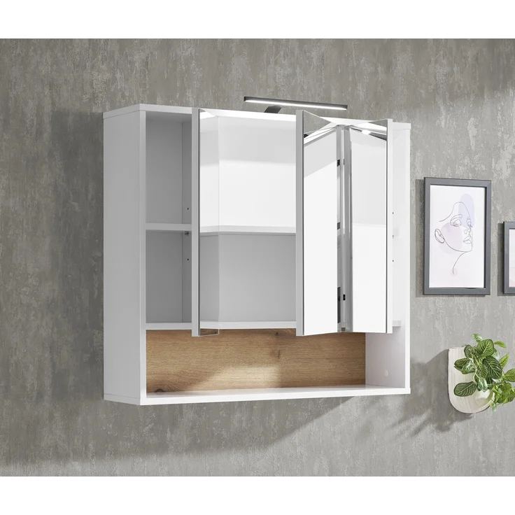 Badezimmerspiegelschrank >Liguria< in Weiß / Evoke Eiche Dekor - 80x72x21cm (BxHxT) – Bild 6