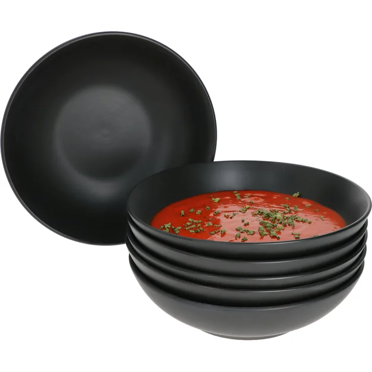 Mambocat Lampart Nero 6-tlg. Suppenteller Set I Schwarz I 450ml I Steingut